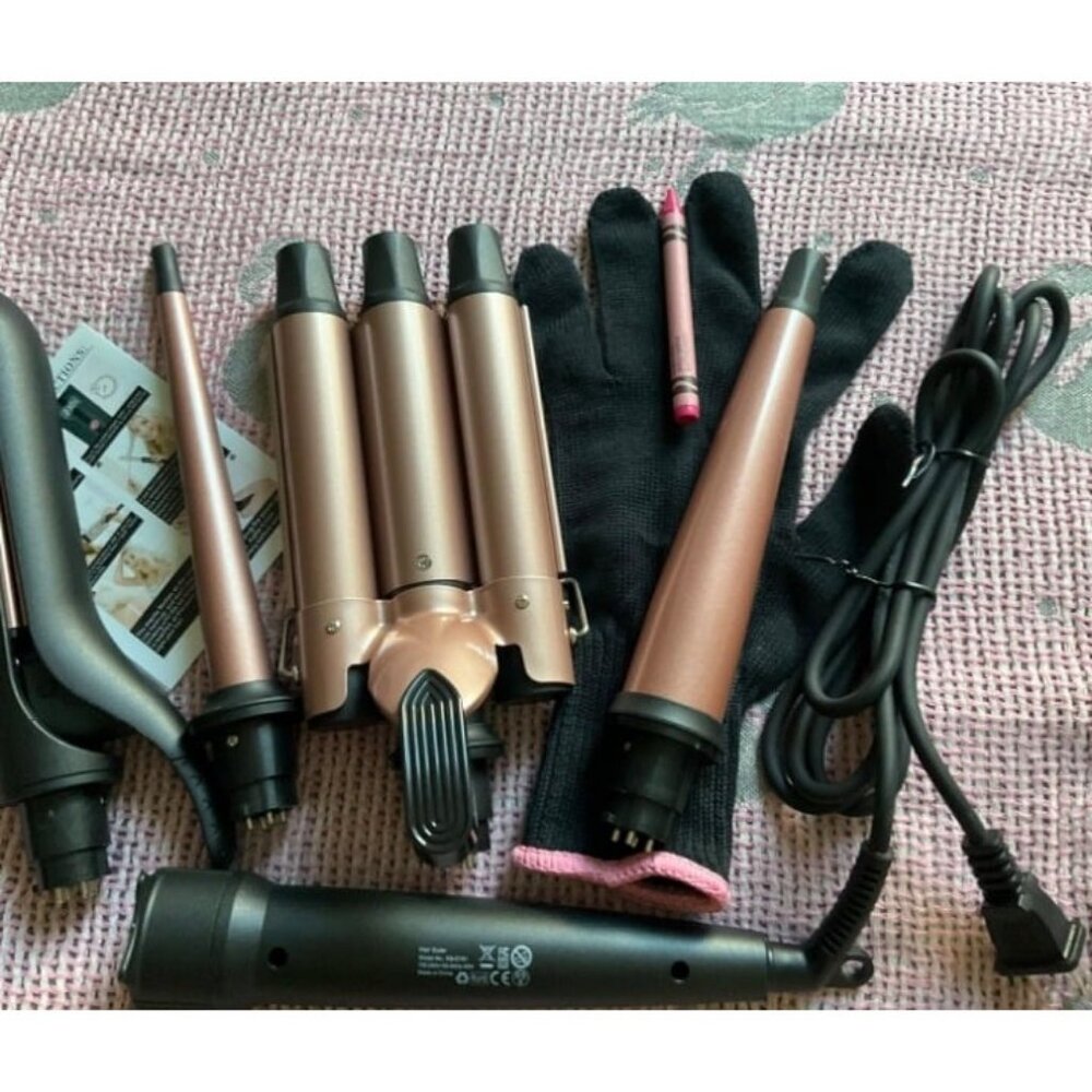 6 in 1 Curling Iron Curling Wand Set with Thermal Brush (1.5inch) & 1inch Bubble